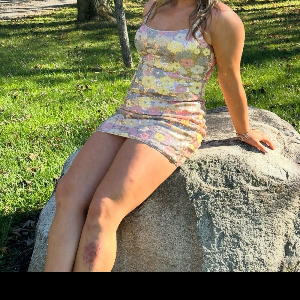Floral Sequin Mini Dress